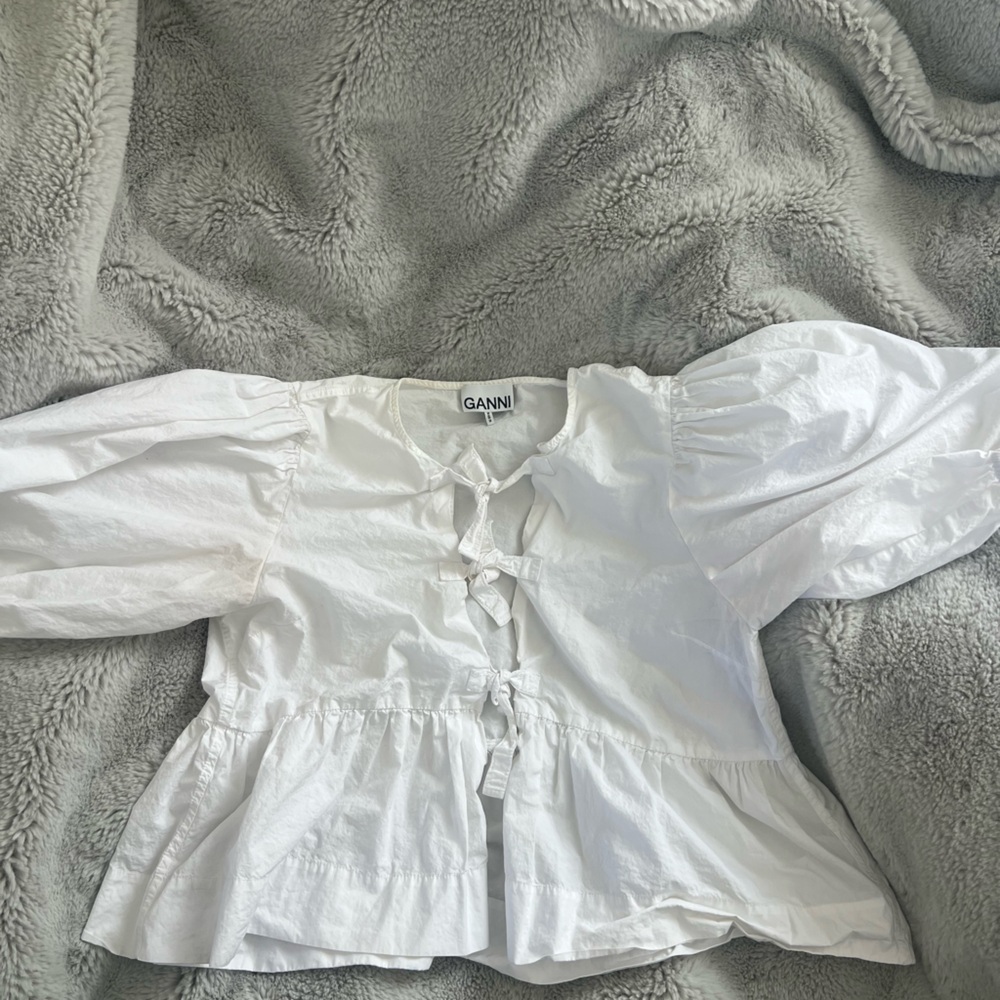 Ganni White Tie-Front Blouse